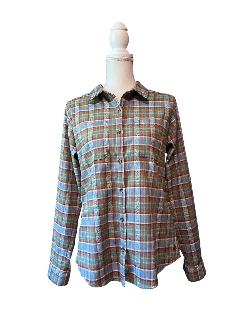 Royal Robbins Women’s Flannel Plaid Shirt in Blue And Brown Size Medium